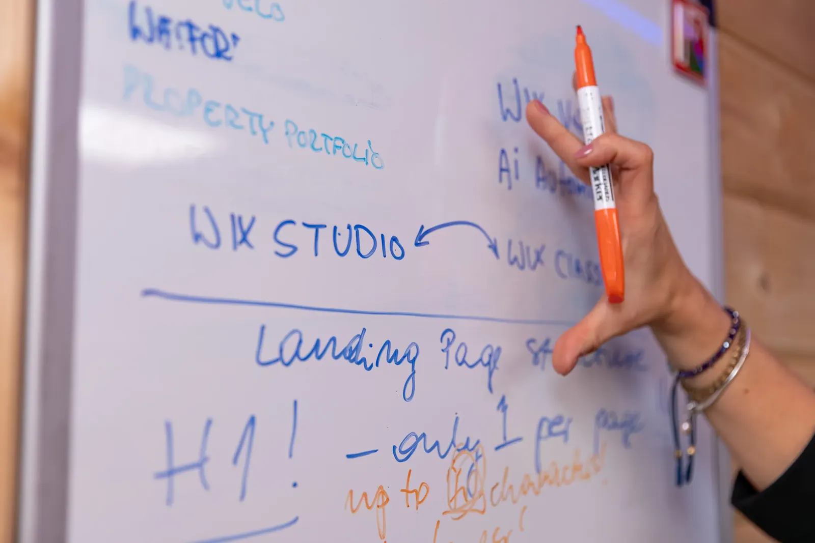 Whiteboard notes on Wix Studio landing pages and H1 tags